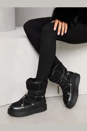 Lipsy London Chunky Faux Fur Leather Snow Bottes