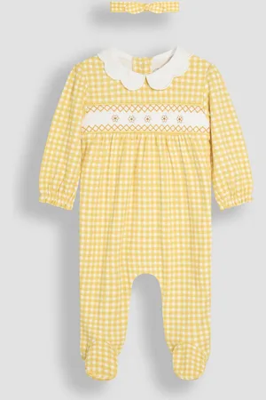 JoJo Maman Bébé Smocked 100% Cotton Sleepsuit and Headband Set 2 Piece50cm