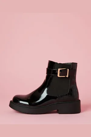 Lipsy London Flat Patent Buckle Chelsea Boots