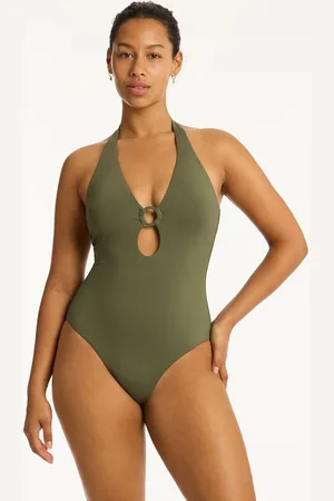 SEA LEVEL Essentials Keyhole Halter One Piece Swimsuit36