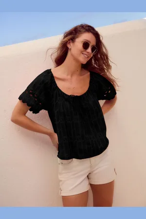 Next Haut Broderie Bohème Manches Courts Ric Rac 100% Coton