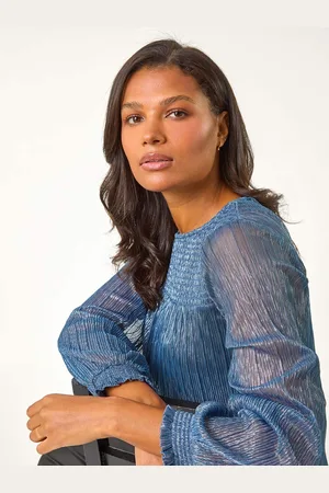 Roman Shirred Yoke Metallic Plisse Top40