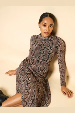 JDY Manches longues Snake Imprimé Mesh Mi-long Robe36