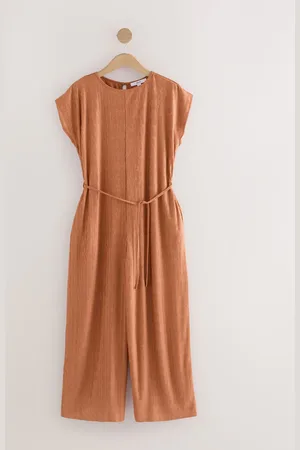 Next Wide Leg Tie Waist Textured Jumpsuit
