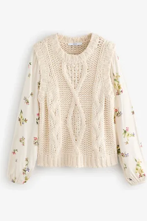 Next Floral Pattern Layered Knitted Cable TankXS Reg