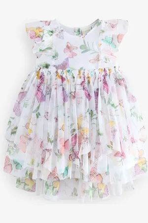 Ted Baker White Printed Mesh Tiered Foil Butterfly Embroidered Dress8086cm