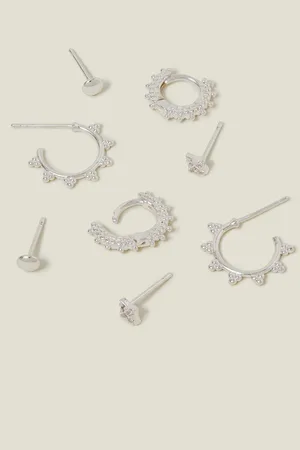 Accessorize Plated Sterling Stud and Bobble Hoop Earrings 4 Packun