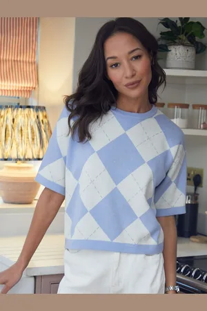 Threadbare 100% Cotton Argyle Short Sleeve Knitted T-Shirt36