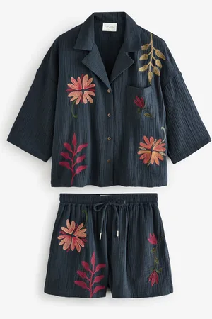 Next 100% Cotton Crinkle Button Through Short Set Pyjamas36