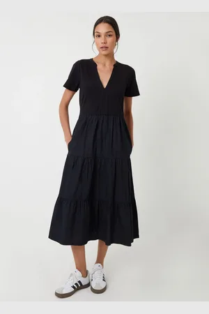 Threadbare Robe longue 100% coton étagée en jersey de popeline mélangée42