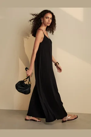 Next Maxi Length Trapeze Shape Ruched Neckline Thin Vest Strap DressM Reg