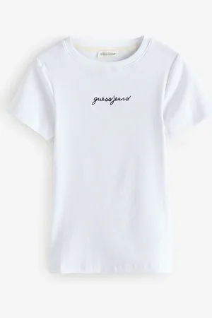 Guess Slim Fit 100% Cotton Ribbed Logo Cropped Baby T-ShirtM
