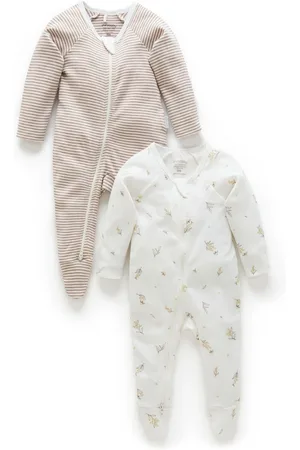 Purebaby Combinaisons de nuit Zip Bébé 100% coton 2 Lot3 - Mois 6 (62 - 68cm)