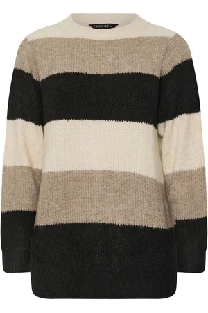 Evans Curve Color-block Rayure Knitted Nature Brown Pull48