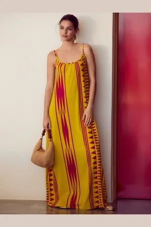 Next Maxi Length Trapeze Shape Ruched Neckline Thin Vest Strap Dress2XL Reg