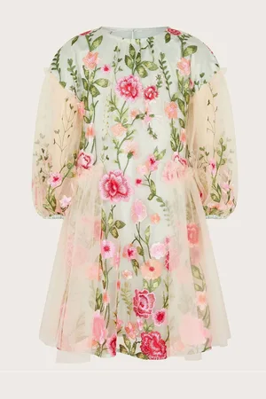 Monsoon Heather Long Sleeve Floral Print Embroidered Dress3 ans (98cm)