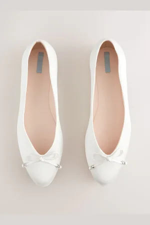 Next Forever Comfort Wedding Round Toe Bow Pearl Detail Wedding Ballet Shoeseu375