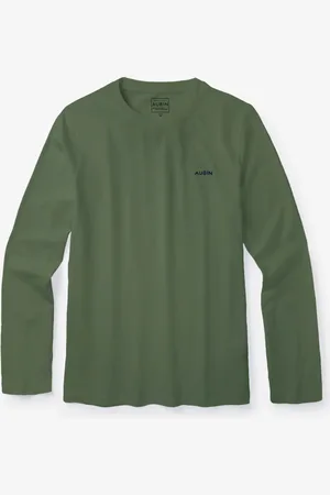 Aubin Green Khaki Camblesforth Long Sleeve 100% Cotton T-Shirtpetit