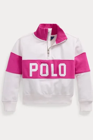 Ralph Lauren Girls Pink Logo French Terry Quarter-Zip Pullover Sweatshirt1,5 ans