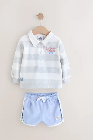 Next 100% Cotton Minnie Mouse Stripe Rugby Sweatshirt And Shorts Set (3mths-7yrs)9 - Mois 12 (74 - 80cm)