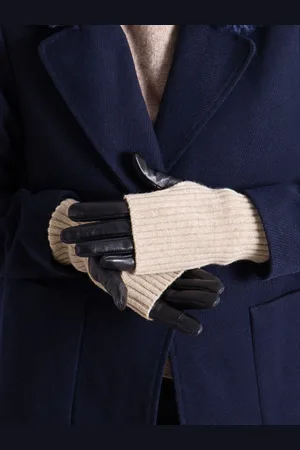 Totes Gants Isotoner en cuir pour femme avec garniture en maille superposéeM