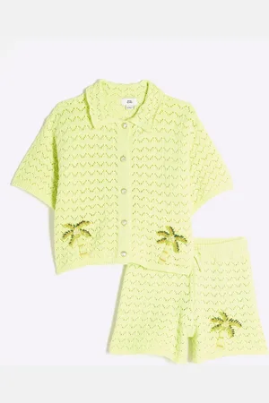 River Island Girls Revere Palm Tree Shirt & Short Set134140cm