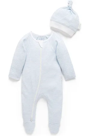 Purebaby Zip 100% Cotton Sleepsuits & Hats 2 Pack6 - Mois 12 (68 - 80cm)