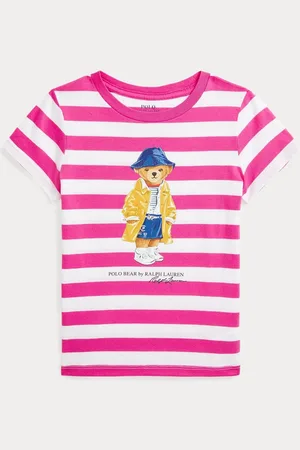 Ralph Lauren Girls Striped Polo Bear 100% Cotton Pink/White Jersey T-Shirt3 ans (98cm)