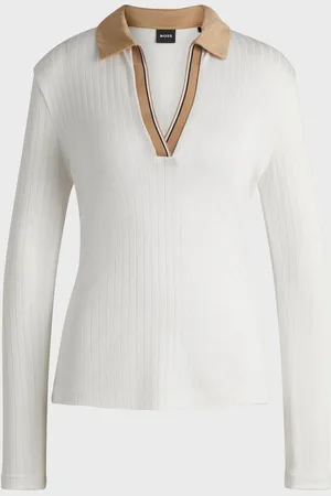 HUGO BOSS Signature Stripe V-Neck Collared BlouseXL