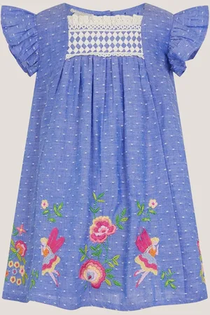 Monsoon Baby Fairy Embroidered Frill-Sleeve 100% Cotton Dress9298cm