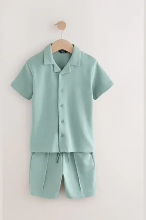 Next Textured Revere Collar Short Sleeve Shirt and Shorts 100% Cotton Set (3-16yrs)158164cm