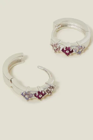 Accessorize Plated Sterling Gem Flower Hoop Earringsun