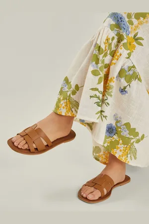 Accessorize Wide Fit Leather Geometric Slide Sandalseu42