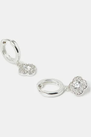 Accessorize Sterling Plated Clover Drop Hoop Earringsun