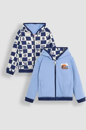 JoJo Maman Bébé Surf Checkerboard Print Reversible 100% Cotton Hoodie104110cm