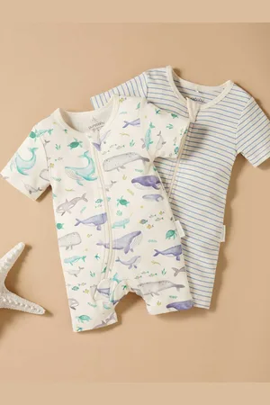 Purebaby Turtle Print Short Sleeve 100% Cotton Sleepsuits 2 Pack7480cm