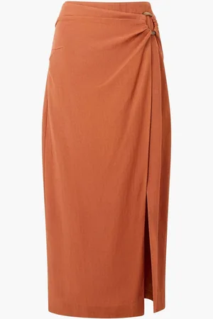 French Connection Ariette Lin Blend Slit Midi Skirt42