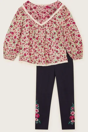 Monsoon Floral Woven Blouse and Leggings Set134140cm