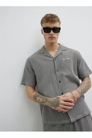 River Island Regular Fit Plisse Embroidered ShirtMédium