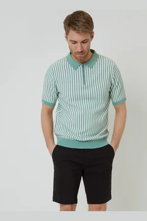 Threadbare Striped Textured Quarter Zip Knitted Polo ShirtGrand
