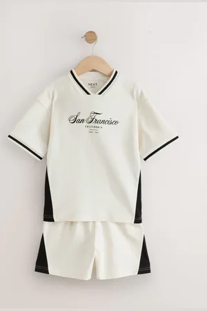 Next Sporty V-Neck Short Sleeve 100% Cotton T-Shirt and Shorts Set (3-16yrs)104110cm