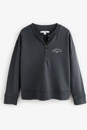 Next Washed Henleys Button Col Manches longues Graphic 100% Cotton Sweat-shirtM