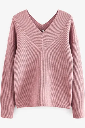 Next Relaxed Fit Ribbed Col en V Knitted PullM