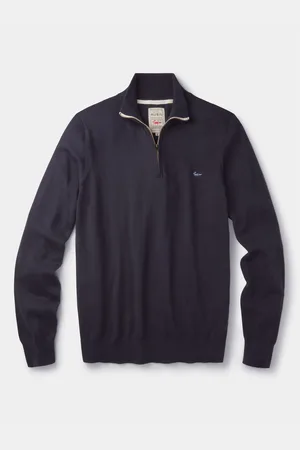 Aubin Blue Navy Daw Cotton Zip Neck 100% Cotton JumperTrès grand