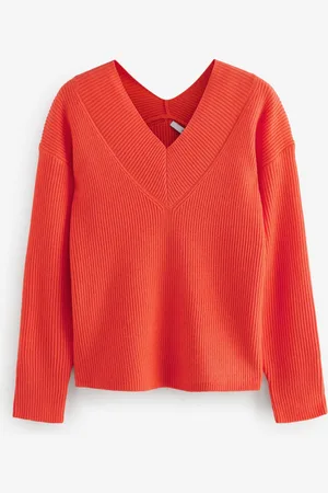Next Relaxed Fit Ribbed Col en V Knitted PullXS Reg