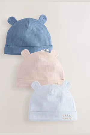 Next 100% Cotton Slogan Baby Beanie Hats 3 Pack (0-18mths)7480cm
