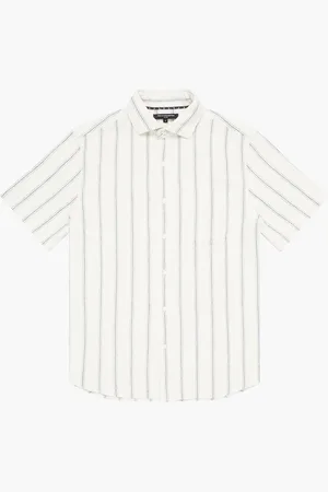French Connection 100% Cotton Stripe Short Sleeve Chest Pocket Button Up ShirtTrès grand