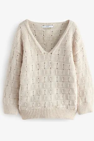 Next Gaufré Stitch Col en V Pull tricoté avec de la laineXL Regular