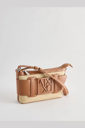 Armani Exchange Raffia Style Buckle Logo Shoulder Brown Bagun