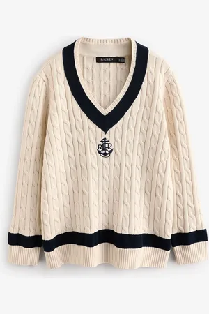 Ralph Lauren Curve Meren V-Neck Cricket Logo Cable Knit 100% Cotton Jumper3XL